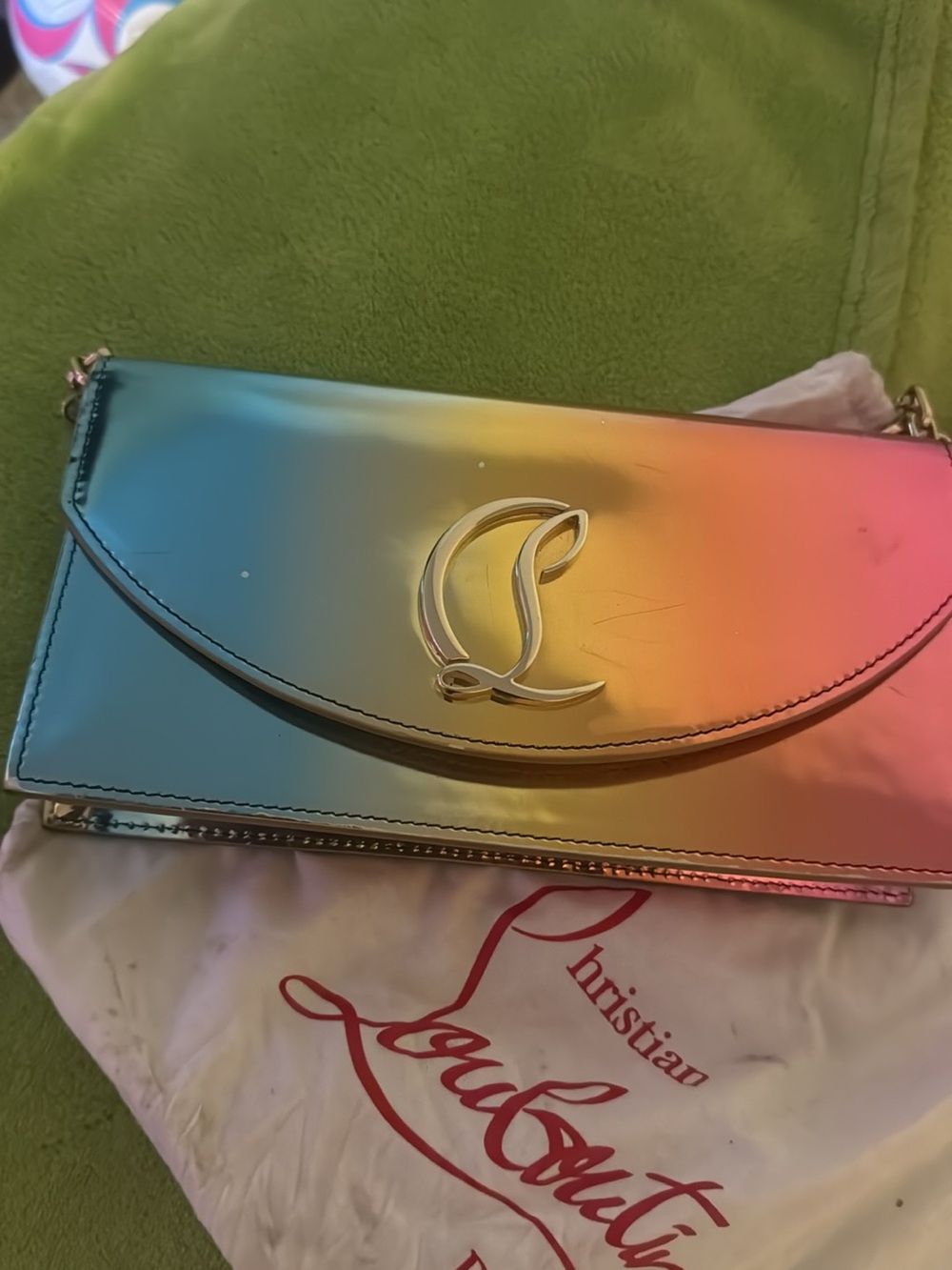 Christian Louboutin Gradient Iridescent Clutch - Blue, Gold, Pink